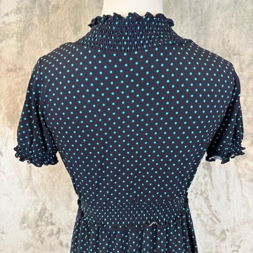 Enfocus Studio Navy Polka Dot Midi Ruffle Feminine Dress Wmn’s 8 - Picture 6 of 9